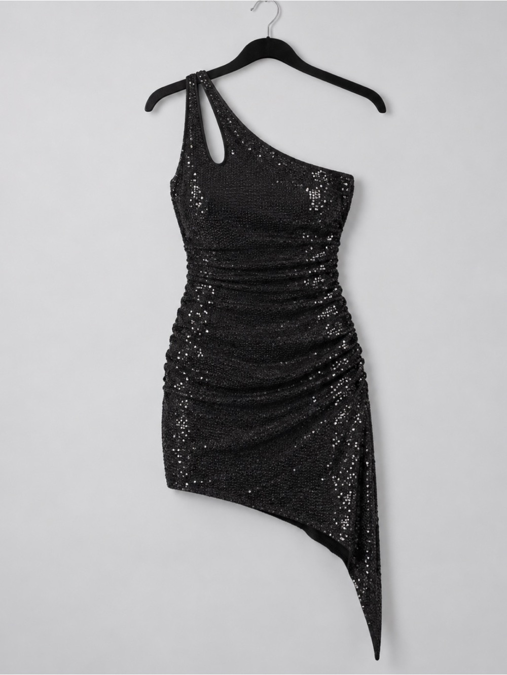 Express Black Sequin One Shoulder Asymmetrical Mini Dress Size M